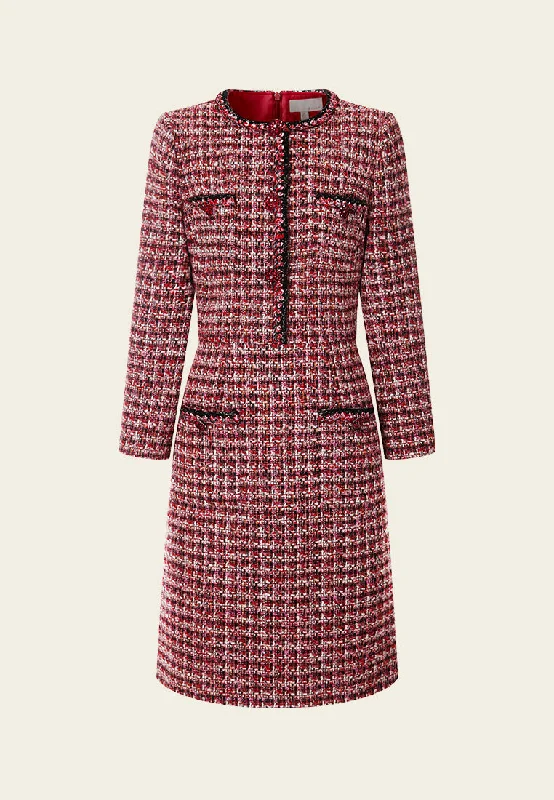 Contrasting-trim Checked Tweed Dress