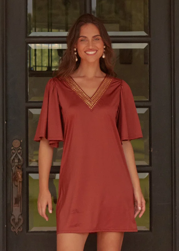 Copper Flutter Sleeve Shift Dress