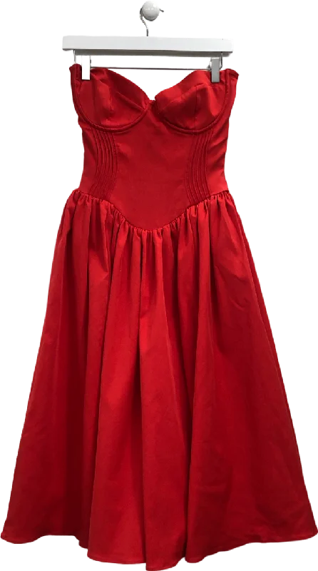 House of CB Red Elizabeth Italian Tomato Strapless Midi Sundress UK S