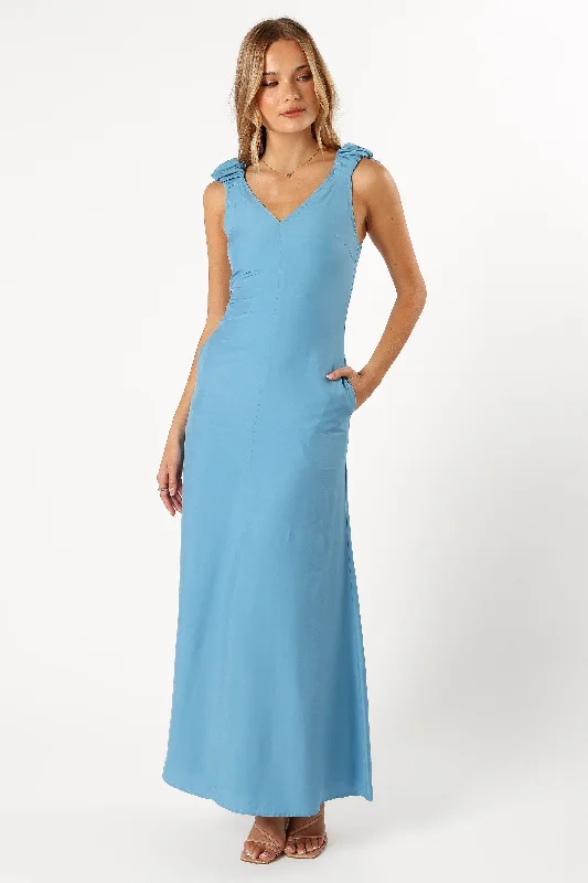 Michael Ruched Strap Maxi Dress - Blue