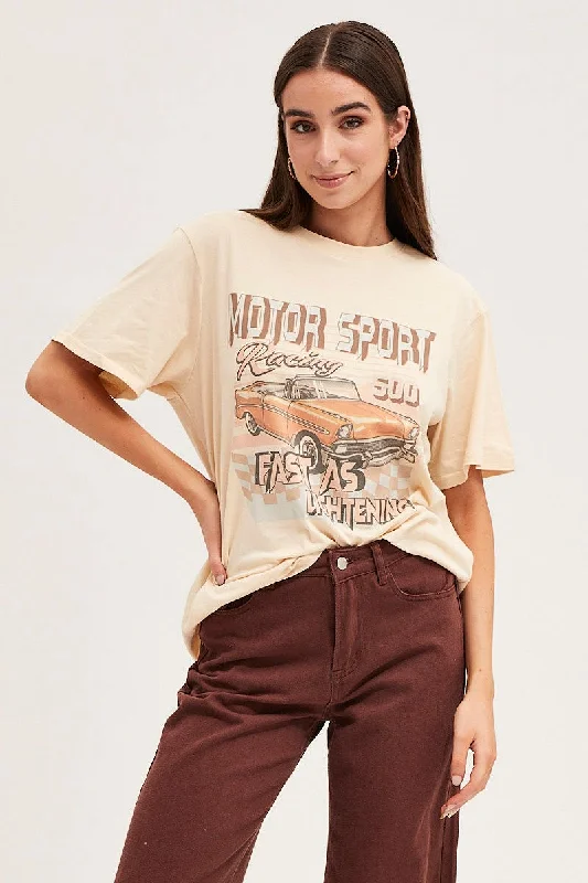 Beige Oversized T Shirt