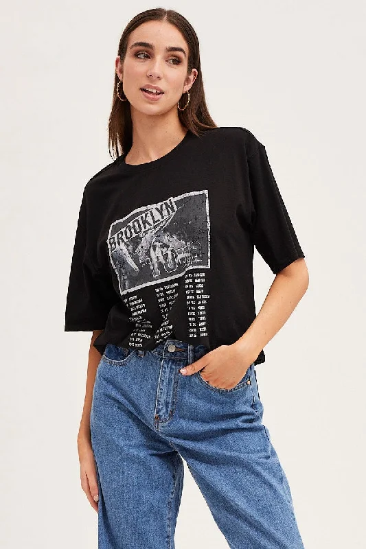 Black Crew Neck Oversized Graphic T-Shirt