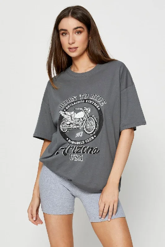 Grey Graphic T Shirt Short Sleeve