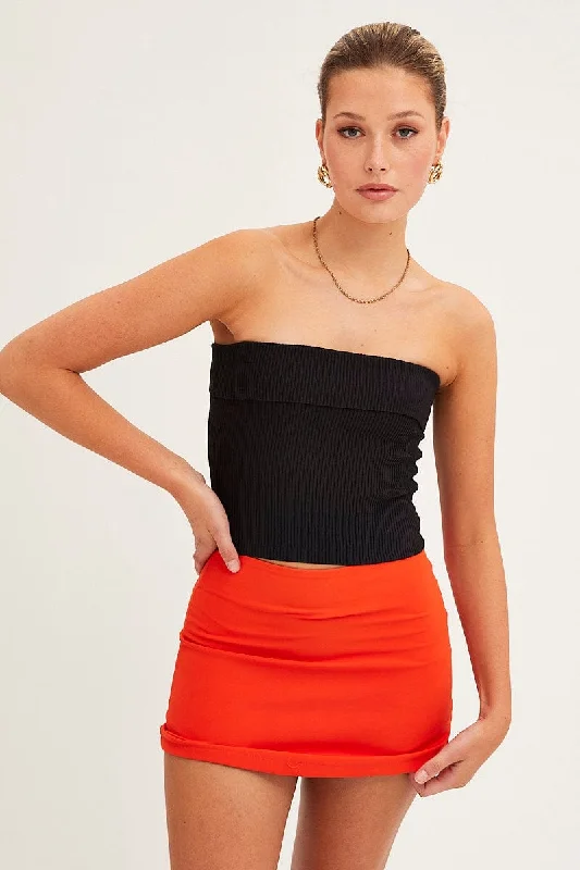 Orange Mini Skirt High Rise