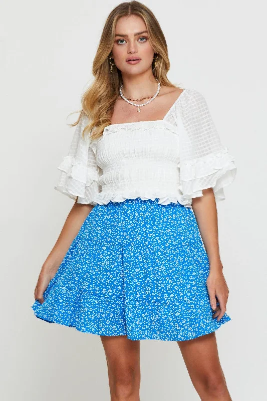 Print Flare Skirt Mini High Rise