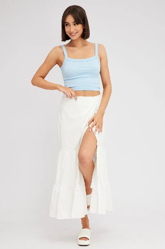 White Wrap Skirt Maxi High Rise