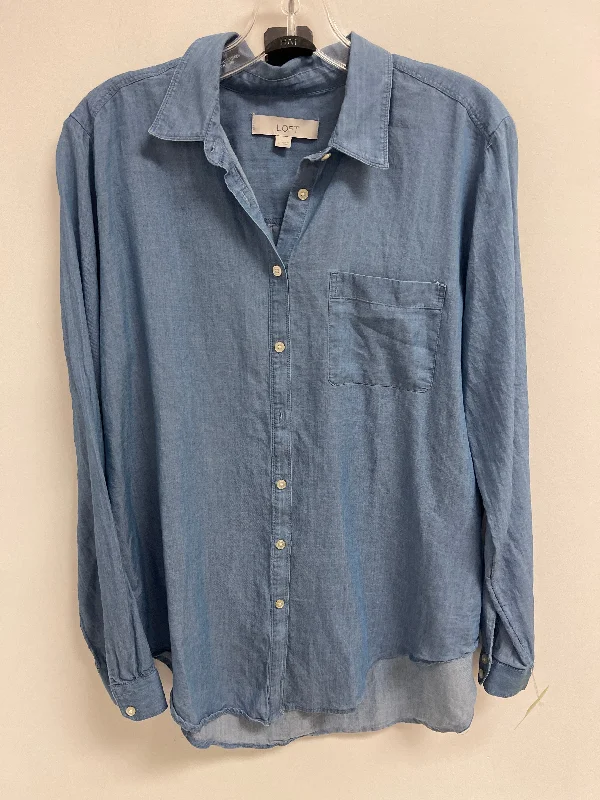 Blouse Long Sleeve By Loft In Blue Denim, Size: L