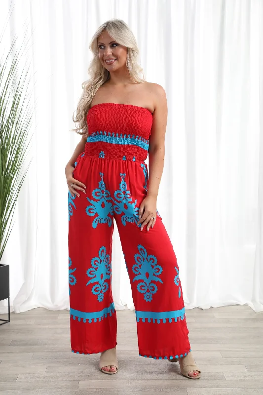 Aruba Damask Jumpsuit Red Sorbet