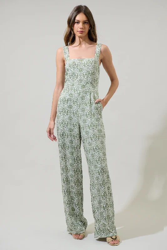 Estrada Floral Arlene Smocked Jumpsuit