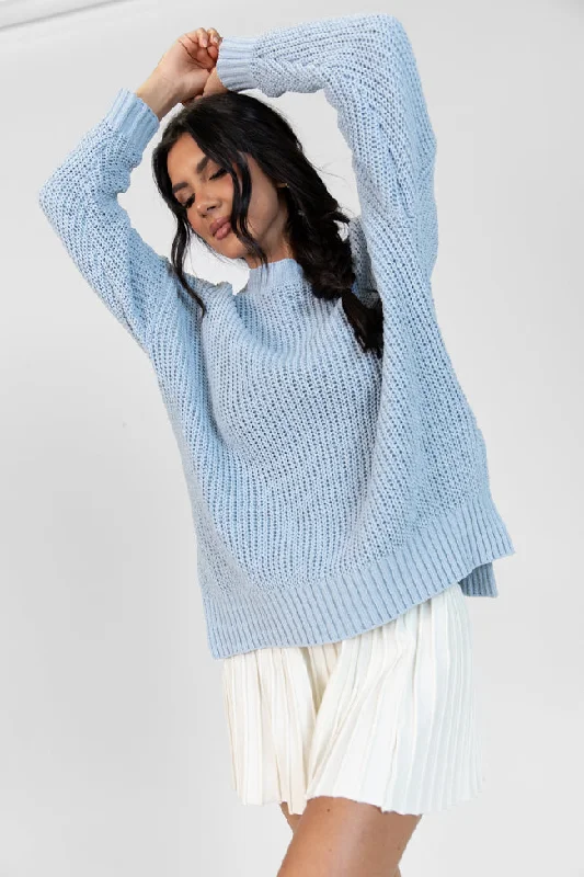 Everyday Feelings Blue Chenille Waffle Knit Sweater