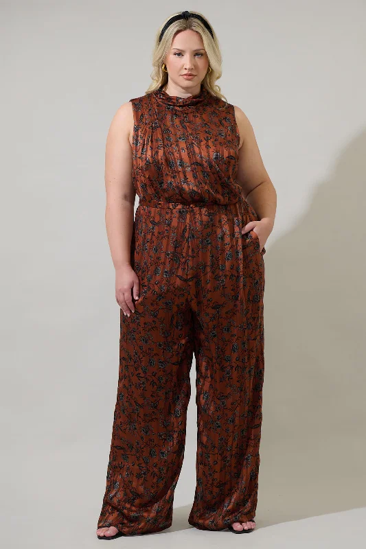 Leoben Floral Siren Drape Neck Jumpsuit Curve