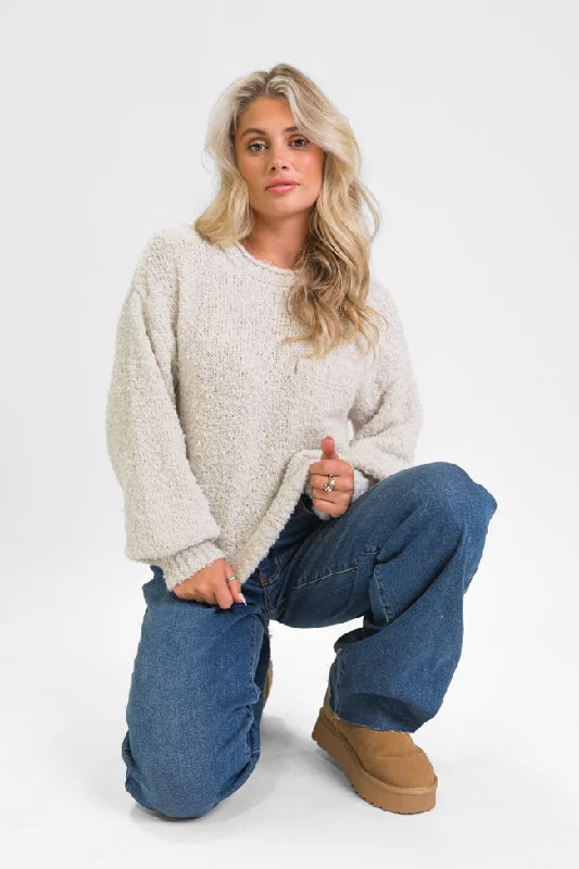 Longer Nights Stone Fuzzy Pocketed Sweater