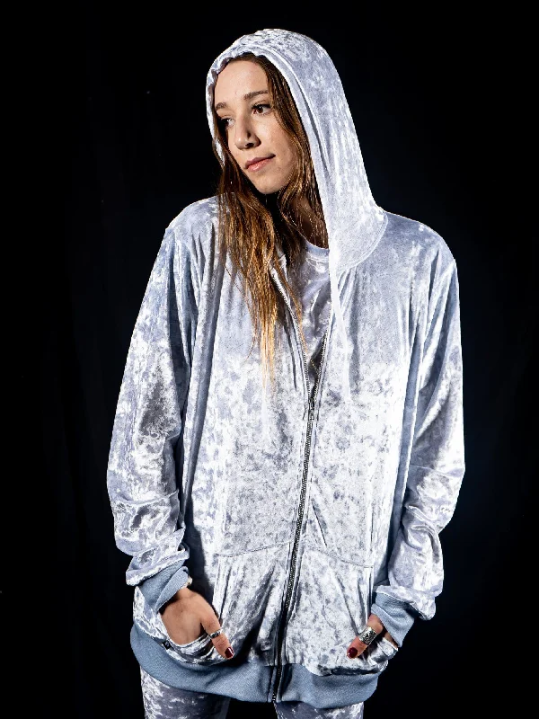 Silver Unisex Crushed Velvet Zip-Up