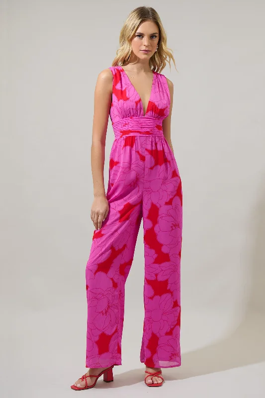 Zalea Floral Tilda Plunging Neckline Jumpsuit