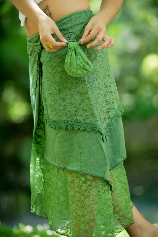 Cotton Crochet Layered Skirt - Green