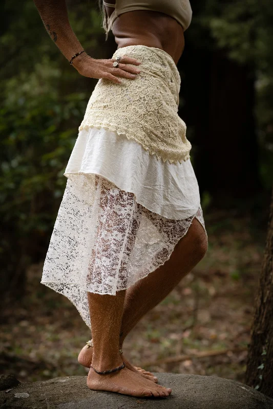 Cotton Crochet Layered Skirt - Cream