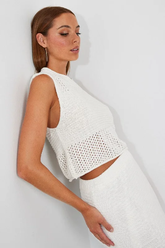 White Crochet Knit Tank Top