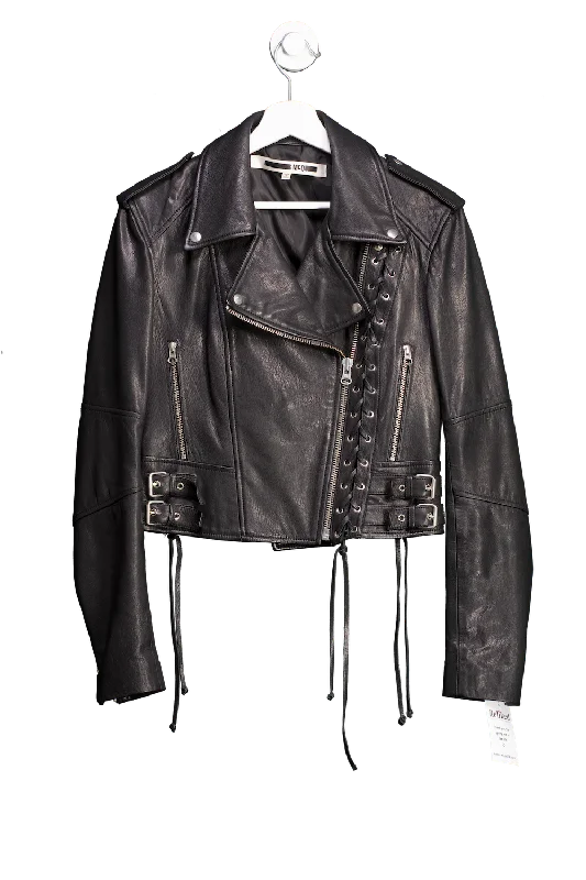 Alexander McQueen Black Lace Up Leather Biker Jacket UK 10