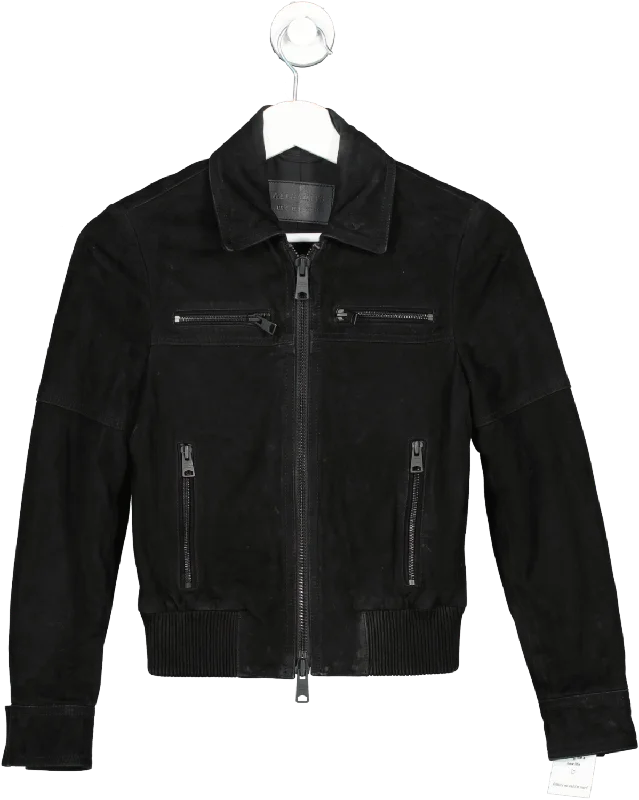 All Saints Black Hopkins Leather Bomber Jacket UK 4