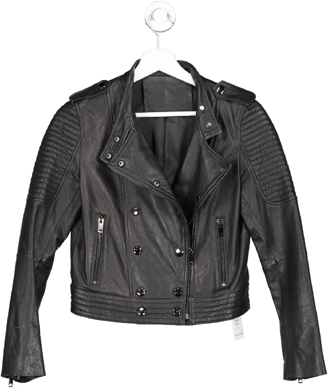 Black Leather Biker Jacket UK XS/S