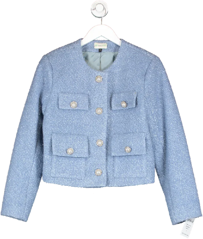 choux Blue Wool Blend Pearl Button Embellished Jacket UK S