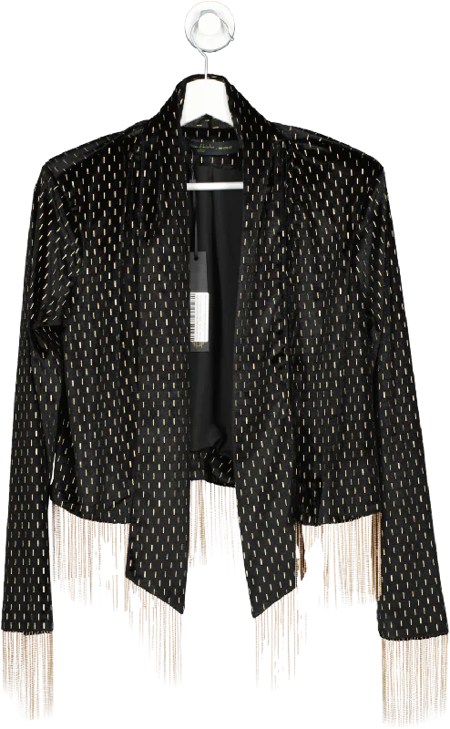 House of Harlow 1960 Black / Gold Velvet Beaded Fringed Cantina Jacket UK XS