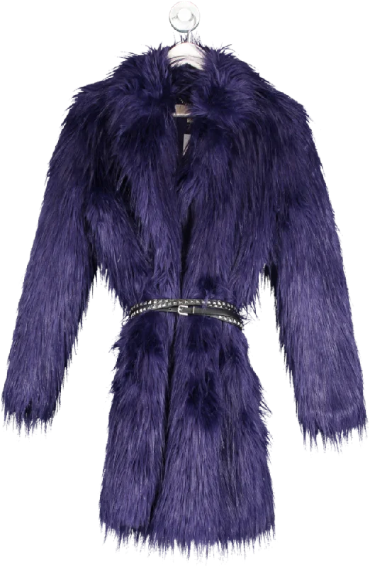 Michael Kors Purple Faux Fur Long Coat With Belt UK S