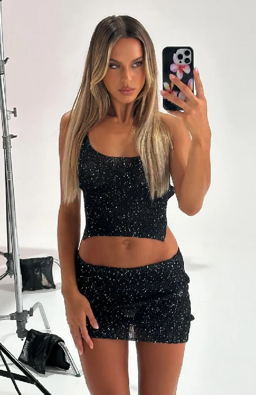 My Little Secret Sequin Knit Mini Skirt Black