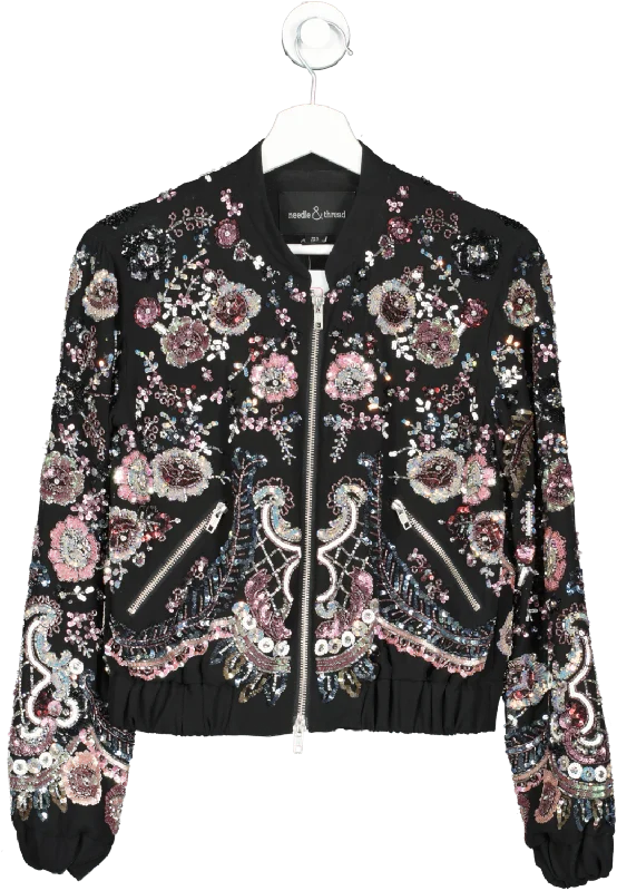 Needle & Thread Black Embellished Beaded Bomber Jacket UK 6