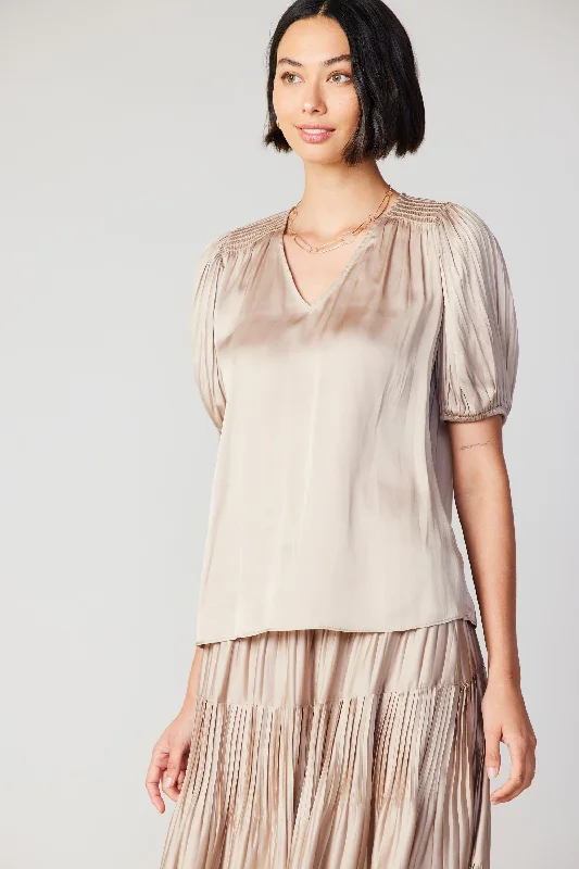 Cuffed Pleated Yoke Top